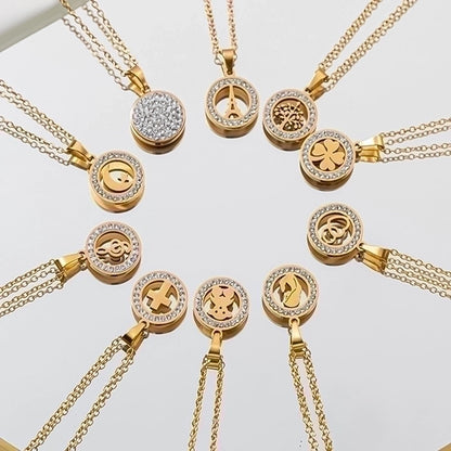 1 Piece Fashion Circle Tree Heart Shape Titanium Steel Plating Hollow Out Inlay Rhinestones Pendant Necklace