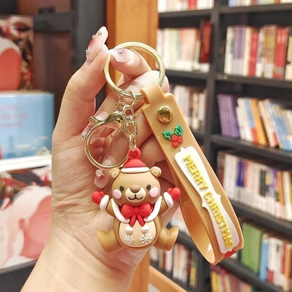 Cute Christmas Tree Santa Claus Elk PVC Metal Christmas Women's Bag Pendant Keychain