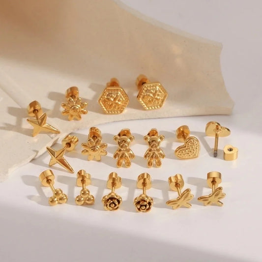 1 Pair IG Style Minimalist Commute Star Heart Shape Flower 304 Stainless Steel 14K Gold Plated Ear Studs