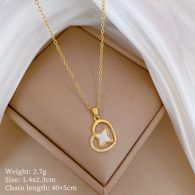 Minimalist Geometric Titanium Steel Diamond Inlay Necklaces