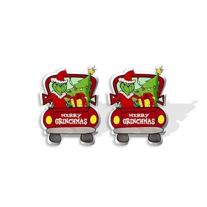 5 Pieces Cute Cartoon Christmas Hat Christmas Tree Arylic Epoxy Christmas Women's Earrings 1 Pair