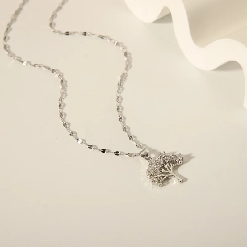 Minimalist Tree Copper Plating Inlay Zircon 18k Gold Plated Pendant Necklace