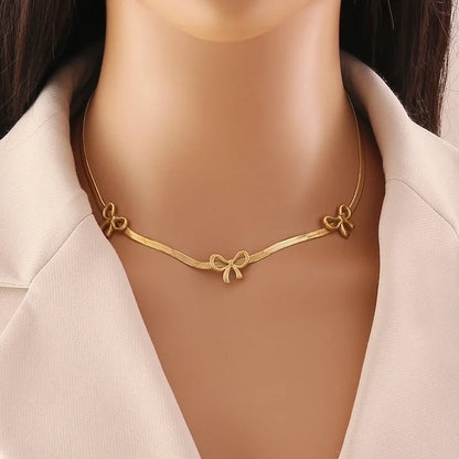 Elegant Streetwear Commute Heart Shape Bow Knot 304 Stainless Steel Artificial Pearls 18K Gold Plated Inlay Earrings Necklace Jewelry Set