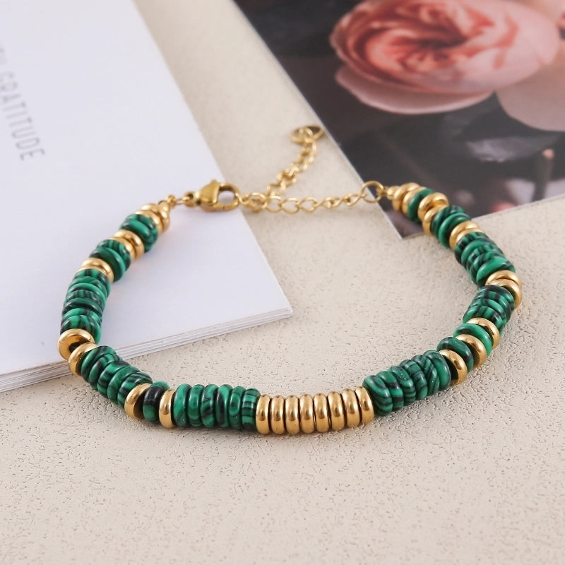 Retro Ethnic Style Geometric Stainless Steel Natural Stone 18K Gold Plated Bracelets In Bulk