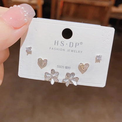 Fashion Geometric Copper Plating Artificial Pearls Zircon Earrings 3 Pairs