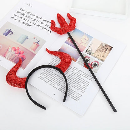 Halloween Red Small Three Prongs Horns Headband Set Decoration
