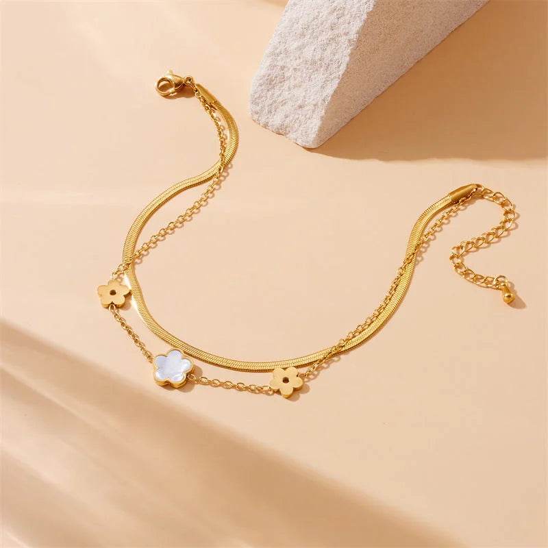 Women Fashion Flower Stainless Steel Anklets