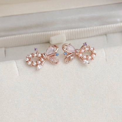 1 Pair Elegant Lady Streetwear Water Droplets Heart Shape Flower Hollow Out Inlay Steel Imitation Pearl Zircon Drop Earrings