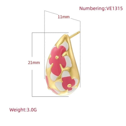 1 Pair Elegant Sweet Water Droplets Enamel Plating Copper 18K Gold Plated Ear Studs