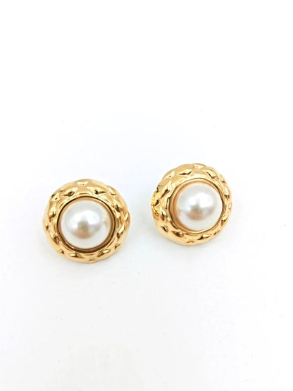 1 Pair Elegant French Style Round Inlay 304 Stainless Steel Artificial Gemstones Natural Stone Ear Studs