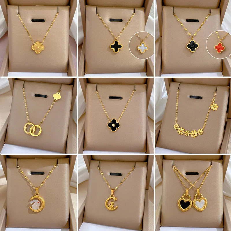 Cartoon Geometric Titanium Steel Electroplating Necklaces