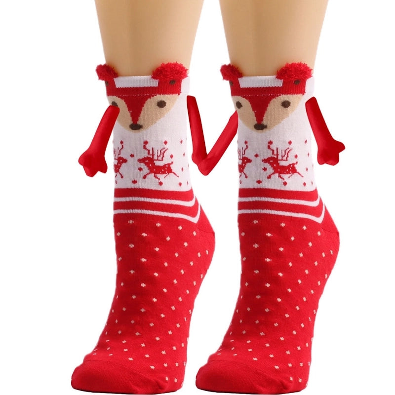 New Popular Christmas Socks Autumn And Winter Cotton Magnet Magnet Hand-holding Socks Mid-calf Length Socks In Stock
