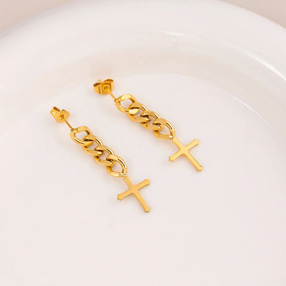 Cross Minimalist Stainless Steel Polishing Earrings