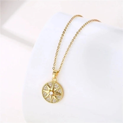 Stainless Steel Titanium Steel 18K Gold Plated Minimalist Plating Inlay Flower Dragonfly Butterfly Zircon Pendant Necklace