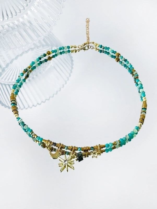 Beach Minimalist Geometric Star Moon 18K Gold Plated Arylic Copper Pendant Necklace