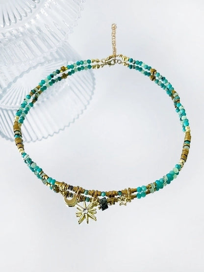 Beach Minimalist Geometric Star Moon 18K Gold Plated Arylic Copper Pendant Necklace