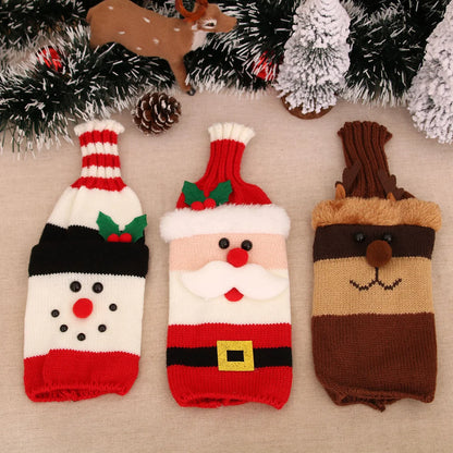 Christmas Decoration Wine Bottle Cover Knitted Yarn Red Wine Cover Christmas Restaurant Hotel Atmosphere Decoration Set