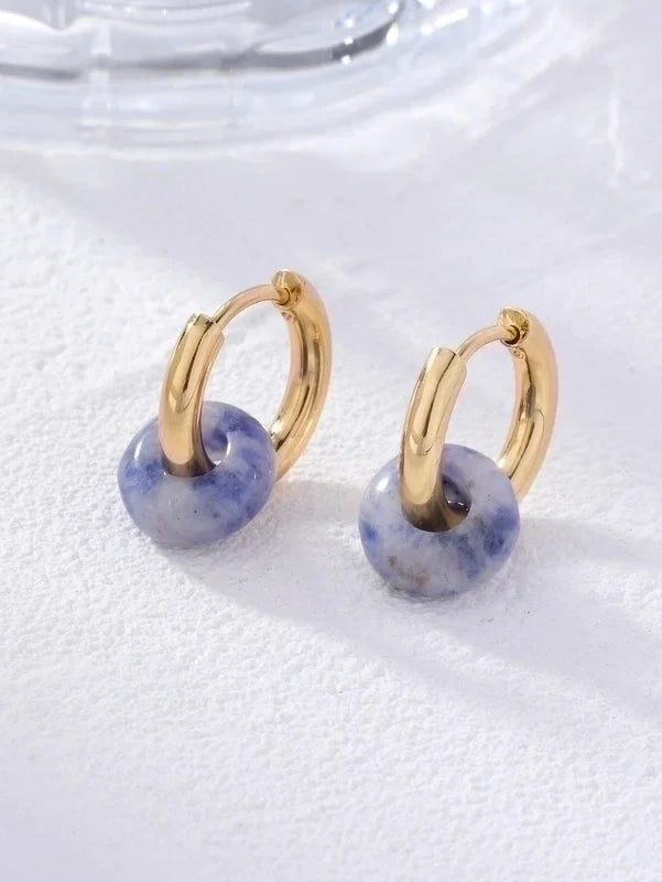 2 Pieces Retro Minimalist Round Plating 304 Stainless Steel Natural Stone Gold Plated Earrings