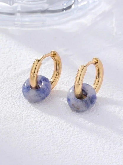 2 Pieces Retro Minimalist Round Plating 304 Stainless Steel Natural Stone Gold Plated Earrings