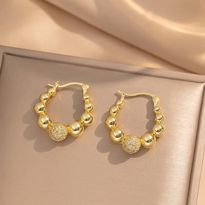 2 Pieces Moderate Luxury Flower Copper Diamond Inlay Stud Earrings