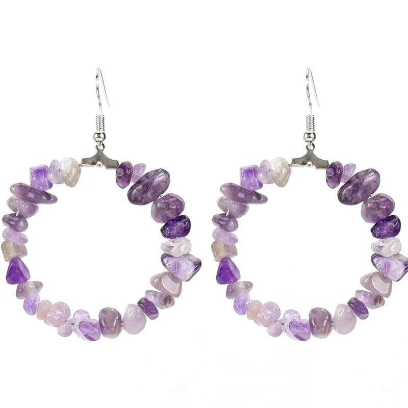 2 Pieces Ig Style Irregular Circle Beaded Plating Alloy Natural Stone Drop Earrings