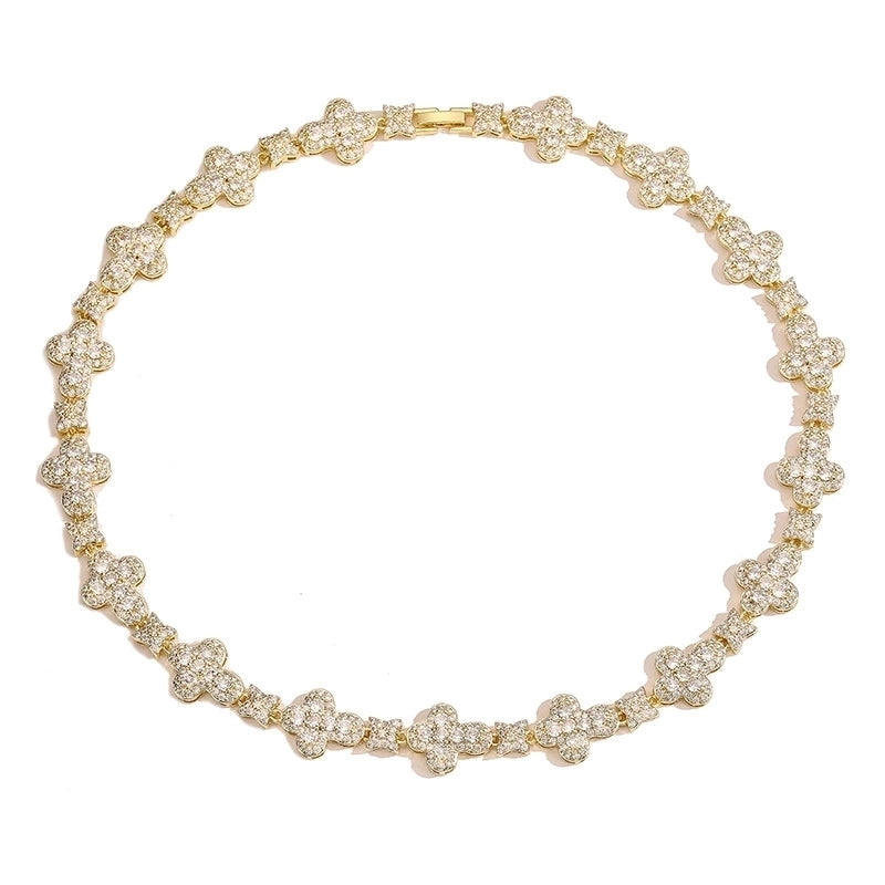 Elegant Shiny Cross Star Copper Zircon 18K Gold Plated Inlay Bracelets Necklace