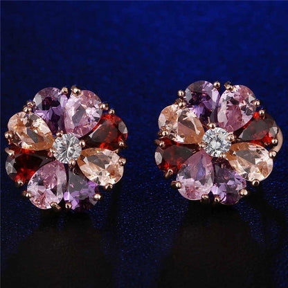 1 Pair Retro Flower Plating Inlay Copper Zircon K Gold Plated Earrings