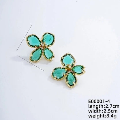 1 Pair Nordic Style Sweet Flower Plating Inlay Copper Zircon K Gold Plated Ear Studs