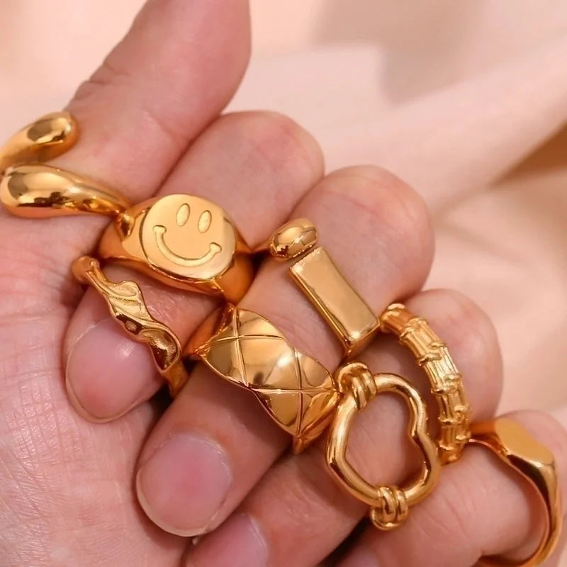 Minimalist Solid Color 304 Stainless Steel 18K Gold Plated Plating Rings