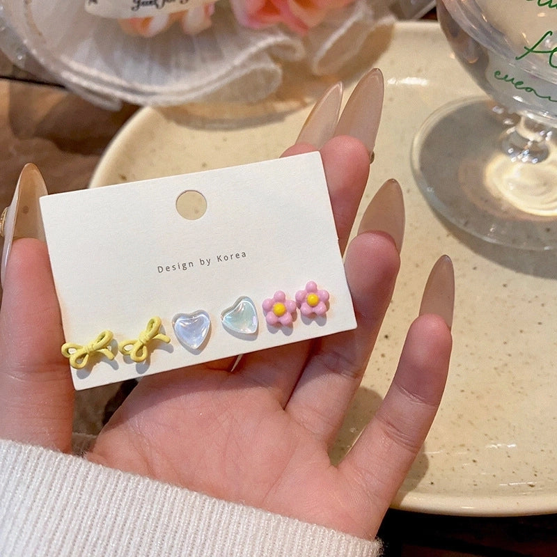 1 Set Minimalist Geometric Enamel Plating Inlay Copper Rhinestones Opal Shell Earrings