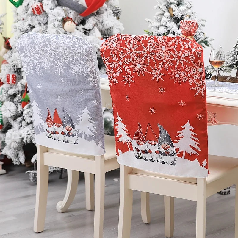 Cross-Border New Arrival Christmas Decorations European And American Style Cartoon Red Gray Table And Chair Cover Creative Style Printing Christmas Chair Cover