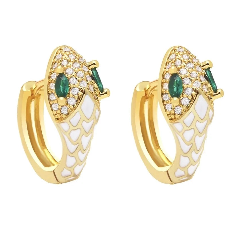 New Snake-shaped Ear Buckle Bohemian Color Oil Drop Earrings Copper Jewelry