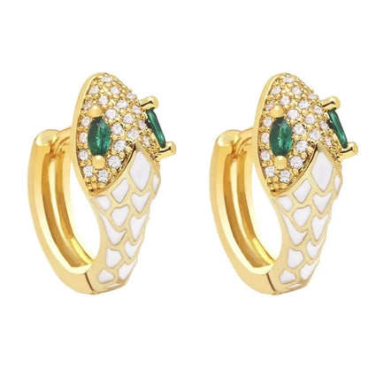 New Snake-shaped Ear Buckle Bohemian Color Oil Drop Earrings Copper Jewelry