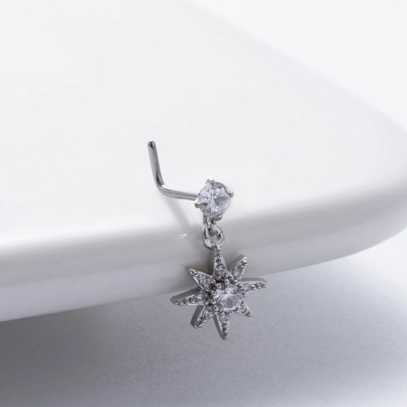 1 Piece Nose Rings & Studs Basic Classic Style Heart Shape Flower Butterfly 316L Stainless Steel Copper Plating Inlay Zircon