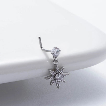 1 Piece Nose Rings & Studs Basic Classic Style Heart Shape Flower Butterfly 316L Stainless Steel Copper Plating Inlay Zircon