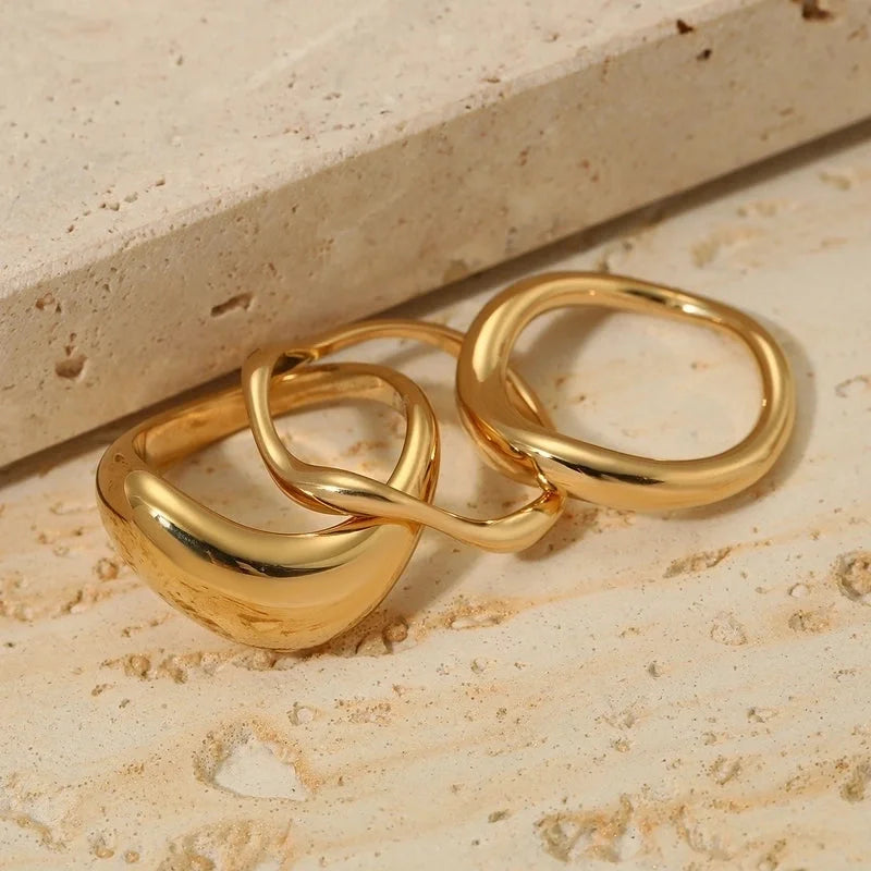 3 Pieces Modern Style Solid Color 316 Stainless Steel 16K Gold Plated White Gold Plated Gold Plated Plating Rings