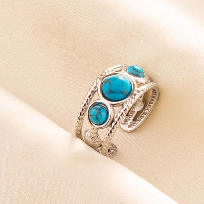 2 Pieces 304 Stainless Steel Minimalist Inlay Round Artificial Gemstones Rings