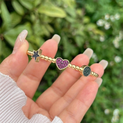 Minimalist Classic Style Heart Shape Copper 18K Gold Plated Bangle