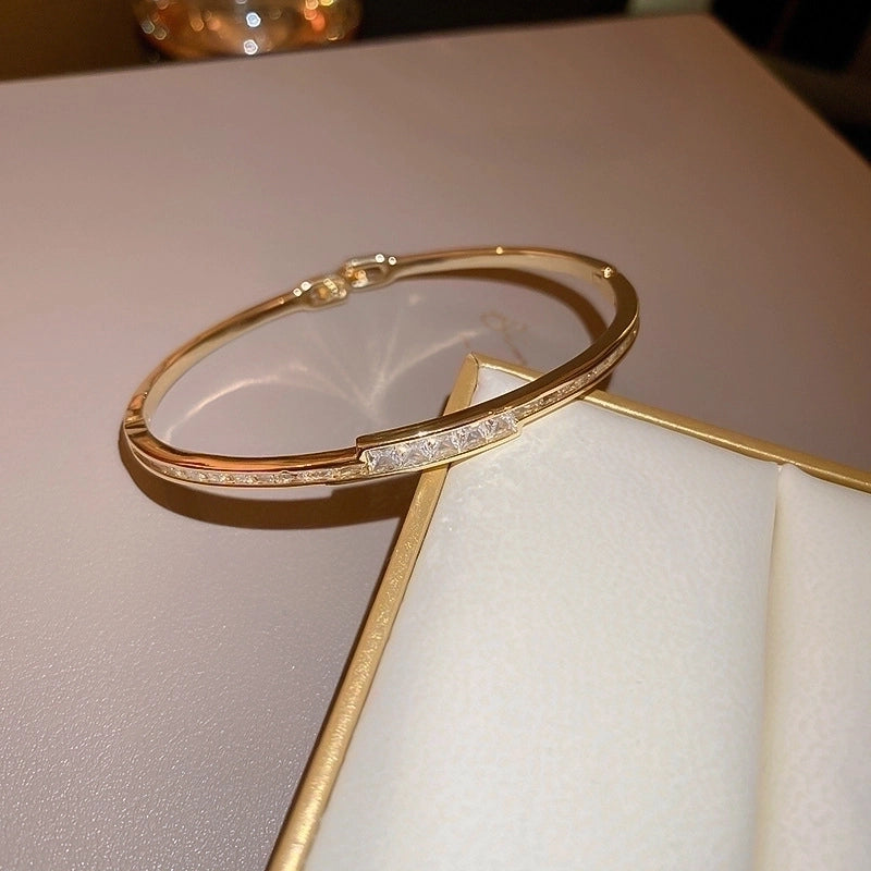 Minimalist Letter Solid Color Copper Zircon Bangle In Bulk