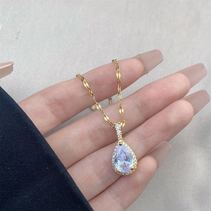 Minimalist Bow Knot Titanium Steel Copper Inlay Rhinestones Pendant Necklace