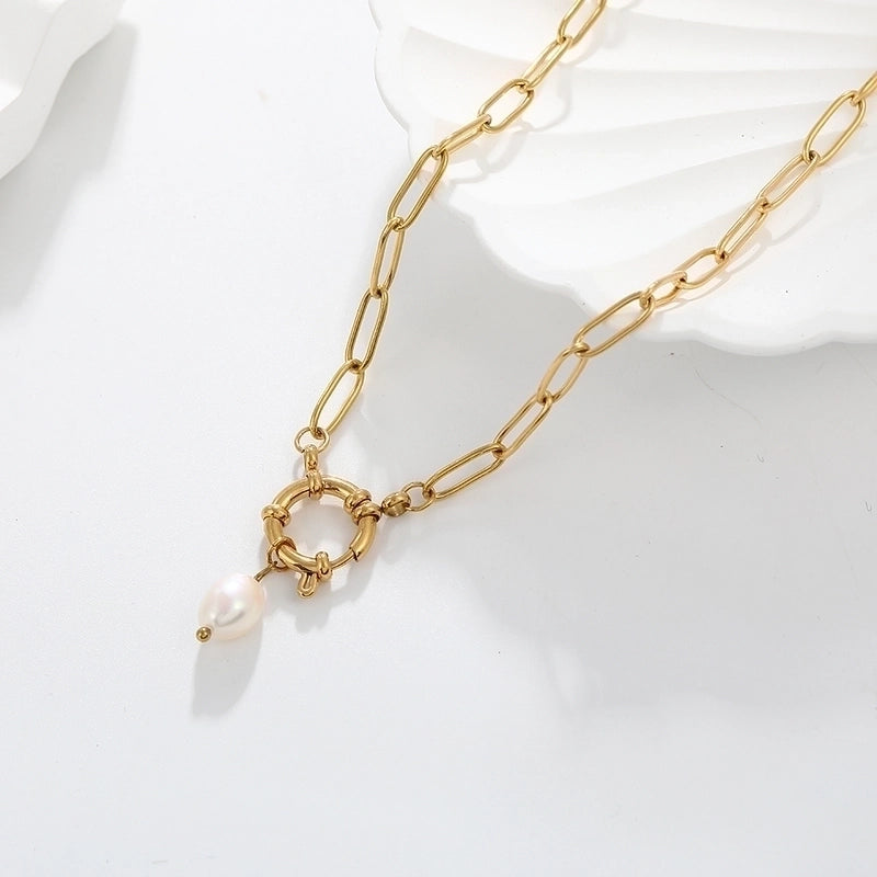 Elegant Circle 304 Stainless Steel 18K Gold Plated Buckle Pendant Necklace