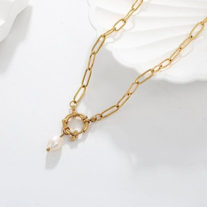 Elegant Circle 304 Stainless Steel 18K Gold Plated Buckle Pendant Necklace