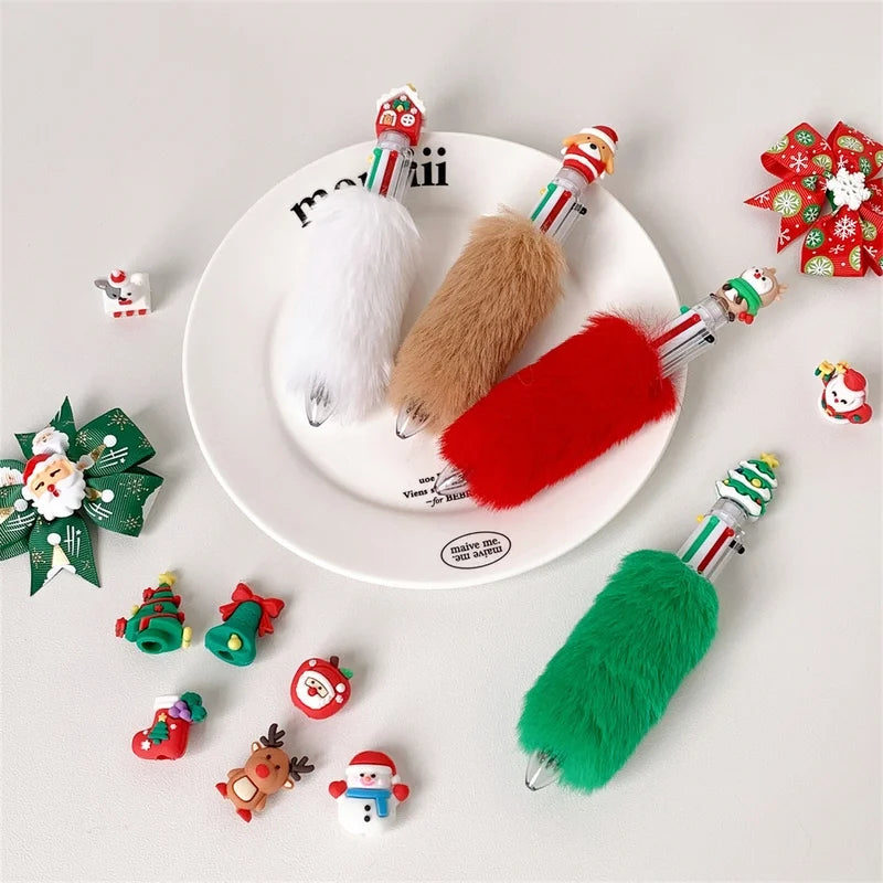 1 Piece Christmas Tree Santa Claus Elk Learning Christmas Plastic Plush Cute Ballpoint Pen