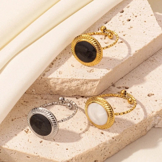 Basic Modern Style Classic Style Geometric Round 304 Stainless Steel 18K Gold Plated Polishing Enamel Open Rings