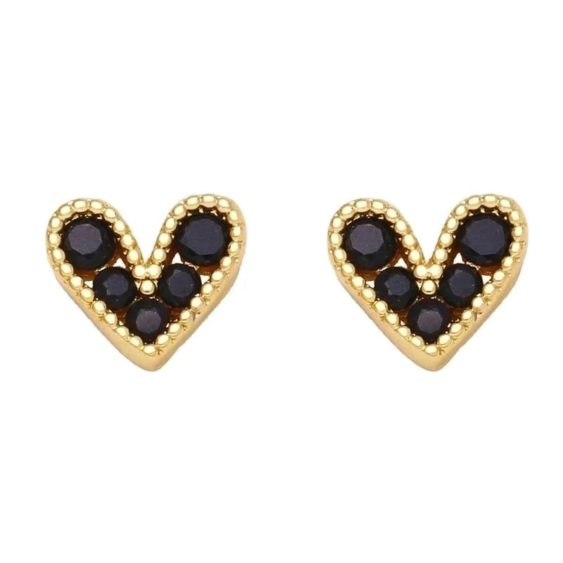Fashion Heart Copper Artificial Gemstones 18k Gold Plated Earrings Ear Studs