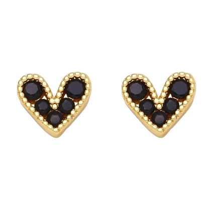 Fashion Heart Copper Artificial Gemstones 18k Gold Plated Earrings Ear Studs