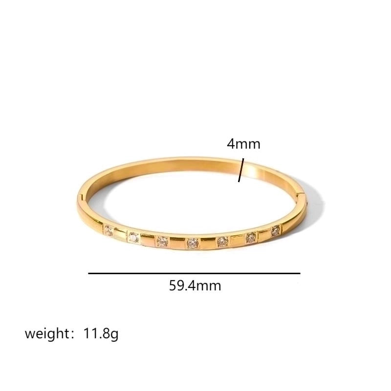 Minimalist Rectangle Stainless Steel Polishing Plating Inlay Zircon 18k Gold Plated Bangle
