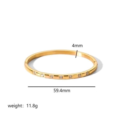 Minimalist Rectangle Stainless Steel Polishing Plating Inlay Zircon 18k Gold Plated Bangle