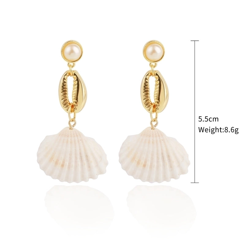 Fashion Shell Shell Inlaid Shell Artificial Pearls Women\'s Earrings 1 Pair