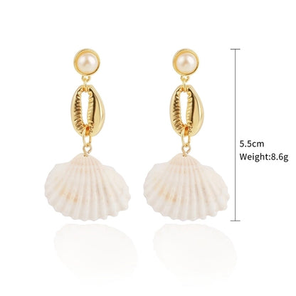 Fashion Shell Shell Inlaid Shell Artificial Pearls Women\'s Earrings 1 Pair